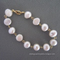 White Baroque Pearl Bracelet with K Gold Pins and Clasps (BR121023)